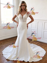 White Mermaid Lace V-neck Wedding Dress