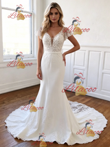 White Mermaid Lace V-neck Wedding Dress