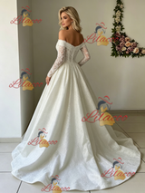 White Long Sleeve Lace Off the Shoulder Wedding Dress