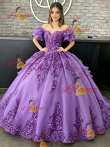 Purple Tulle Off the Shoulder Appliques Quinceanera Dress