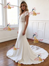 White Mermaid Lace V-neck Wedding Dress