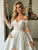 White Long Sleeve Lace Off the Shoulder Wedding Dress