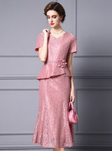 Red Lace Beading Flower Mother Of The Bride Dress