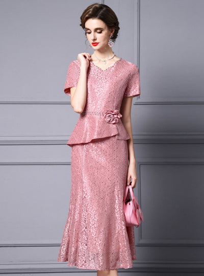 Red Lace Beading Flower Mother Of The Bride Dress