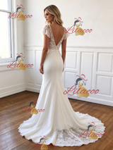 White Mermaid Lace V-neck Wedding Dress