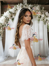Ivory White Mermaid Lace V-neck Wedding Dress