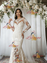 White Mermaid Lace Long Sleeve Wedding Dress