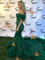 Green Mermaid Off the Shoulder Prom Dress