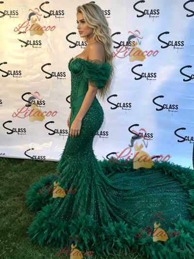 Green Mermaid Off the Shoulder Prom Dress