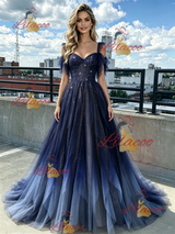 Tulle Sequins Straps Beading Prom Dress