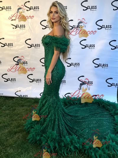 Green Mermaid Off the Shoulder Prom Dress
