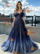 Tulle Sequins Straps Beading Prom Dress