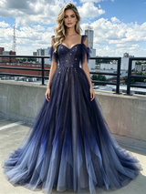 Tulle Sequins Straps Beading Prom Dress