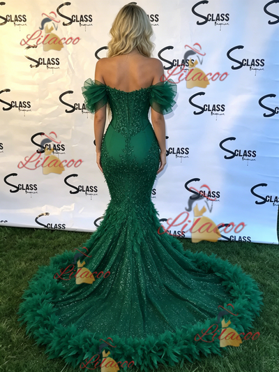 Green Mermaid Off the Shoulder Prom Dress