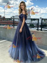 Tulle Sequins Straps Beading Prom Dress