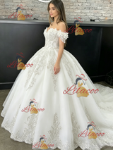 White Tulle Off the Shoulder Flower Quinceanera Dress