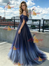Tulle Sequins Straps Beading Prom Dress