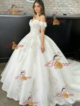 White Tulle Off the Shoulder Flower Quinceanera Dress