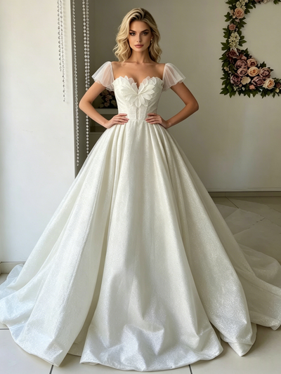 Tulle Sequins Straps Wedding Dress