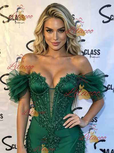 Green Mermaid Off the Shoulder Prom Dress