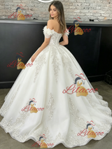 White Tulle Off the Shoulder Flower Quinceanera Dress