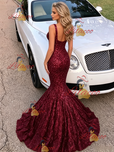 Bugrundy Mermaid Straps Prom Dress