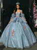 Blue Tulle Appliques Straps Quinceanera Dress