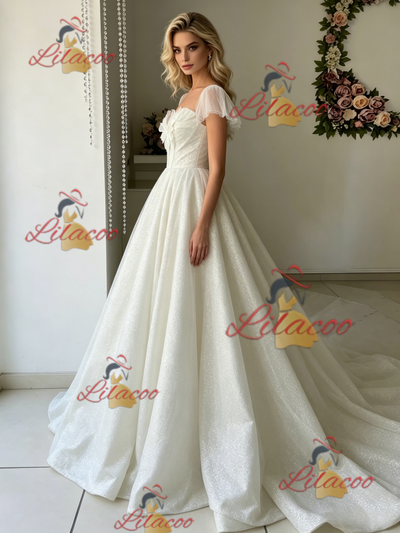 Tulle Sequins Straps Wedding Dress