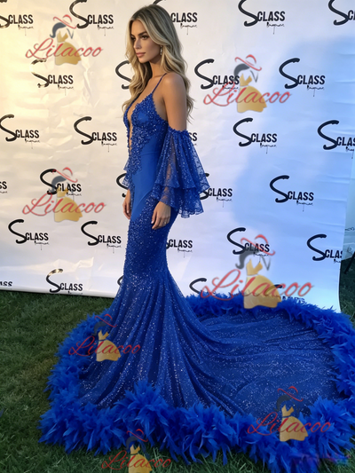 Blue Mermaid Spaghetti Straps Prom Dress
