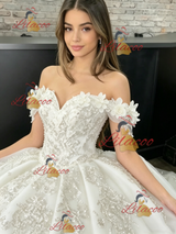 White Tulle Off the Shoulder Flower Quinceanera Dress