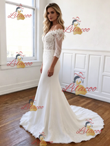 White Mermaid Off the Shoulder Appliques Wedding Dress