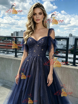 Tulle Sequins Straps Beading Prom Dress