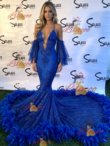 Blue Mermaid Spaghetti Straps Prom Dress