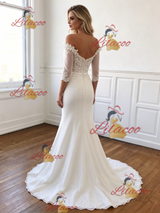 White Mermaid Off the Shoulder Appliques Wedding Dress