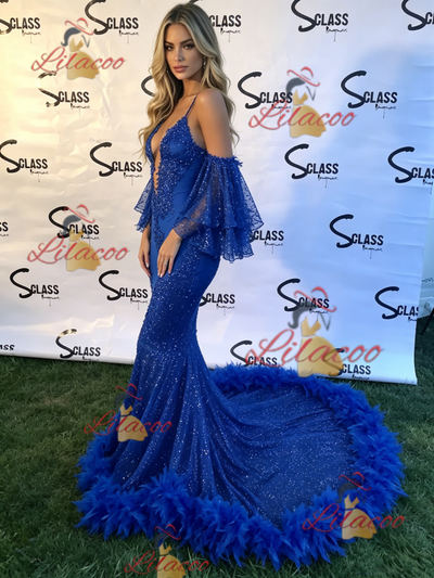Blue Mermaid Spaghetti Straps Prom Dress