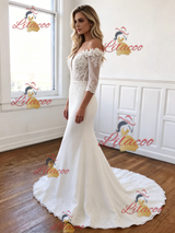 White Mermaid Off the Shoulder Appliques Wedding Dress