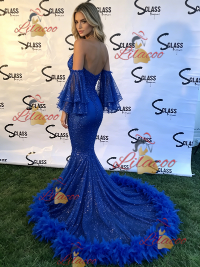 Blue Mermaid Spaghetti Straps Prom Dress