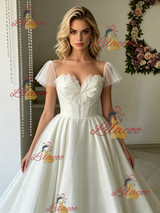 Tulle Sequins Straps Wedding Dress