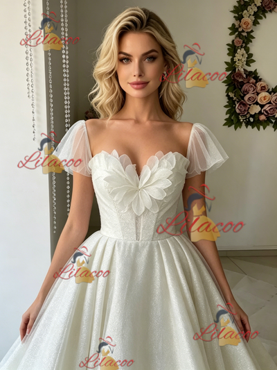 Tulle Sequins Straps Wedding Dress