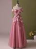 Pink Tulle Off the Shoulder 3D Flower Prom Dress