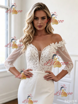 White Mermaid Off the Shoulder Appliques Wedding Dress