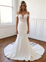 White Mermaid Straps Appliques Wedding Dress