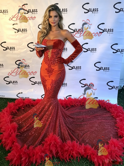 Mermaid Sequins Appliques Prom Dress