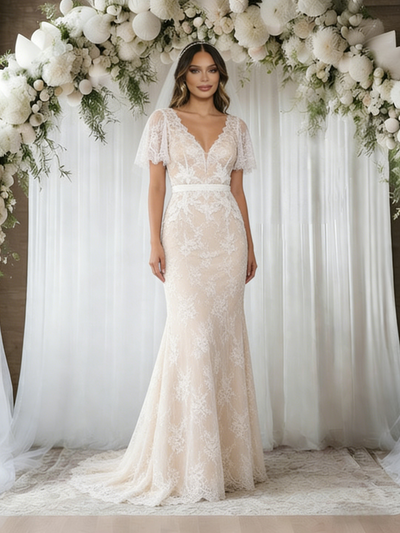 Ivory White Mermaid Lace V-neck Wedding Dress
