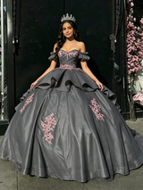 Gray Tulle Off the Shoulder Appliques Quinceanera Dress