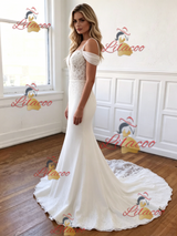 White Mermaid Straps Appliques Wedding Dress