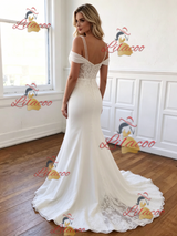 White Mermaid Straps Appliques Wedding Dress
