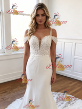 White Mermaid Straps Appliques Wedding Dress