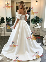 White Satin Lace Off the Shoulder Wedding Dress