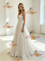White Tulle Lace Appliques Wedding Dress